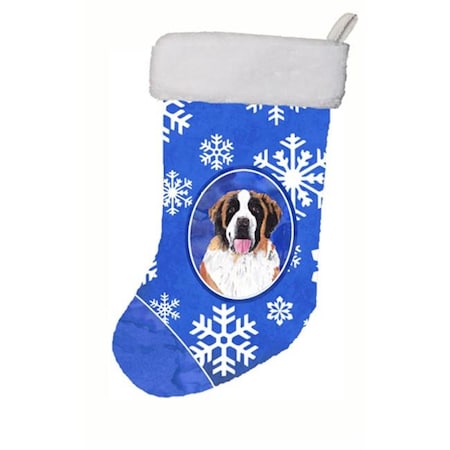 Carolines Treasures SC9382-CS 11 X 18 In. Saint Bernard Winter Snowflakes Christmas Stocking